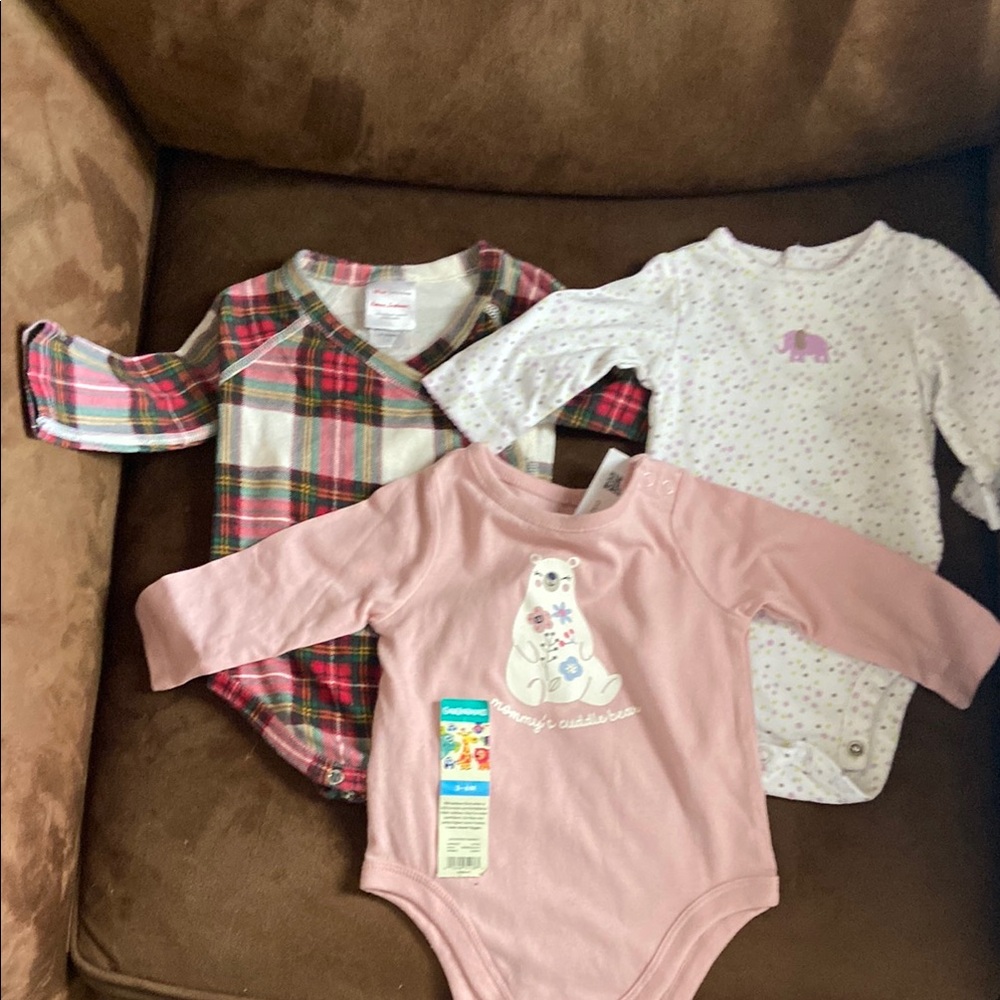 Set of Three Baby Onesies - Plaid, Pink, and White